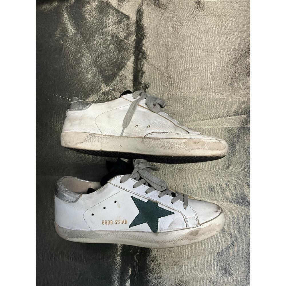 Golden Goose Superstar Sneakers White Leather Green Star Silver Heel - Picture 2 of 10
